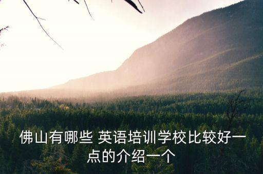  佛山有哪些 英语培训学校比较好一点的介绍一个
