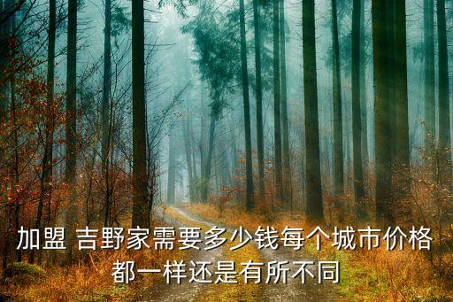 加盟 吉野家需要多少钱每个城市价格都一样还是有所不同
