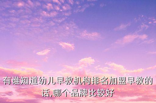 有谁知道幼儿早教机构排名加盟早教的话,哪个品牌比较好